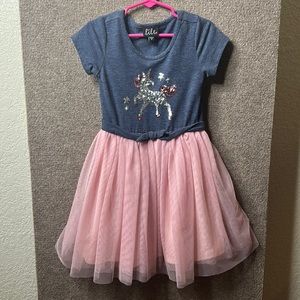 Lilt girls unicorn sequence pink dress